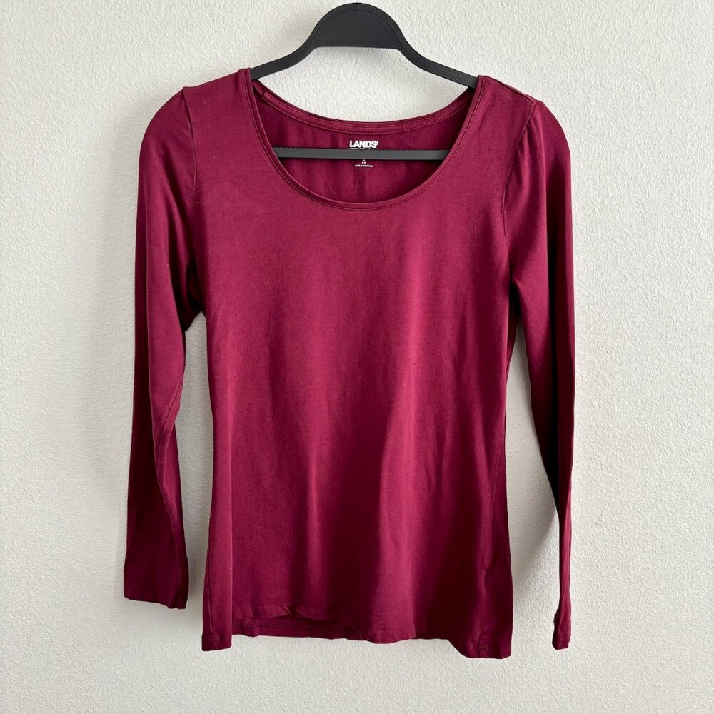 Lands' End Maroon Lightweight Skimming Long Sleeve Scoop Neck